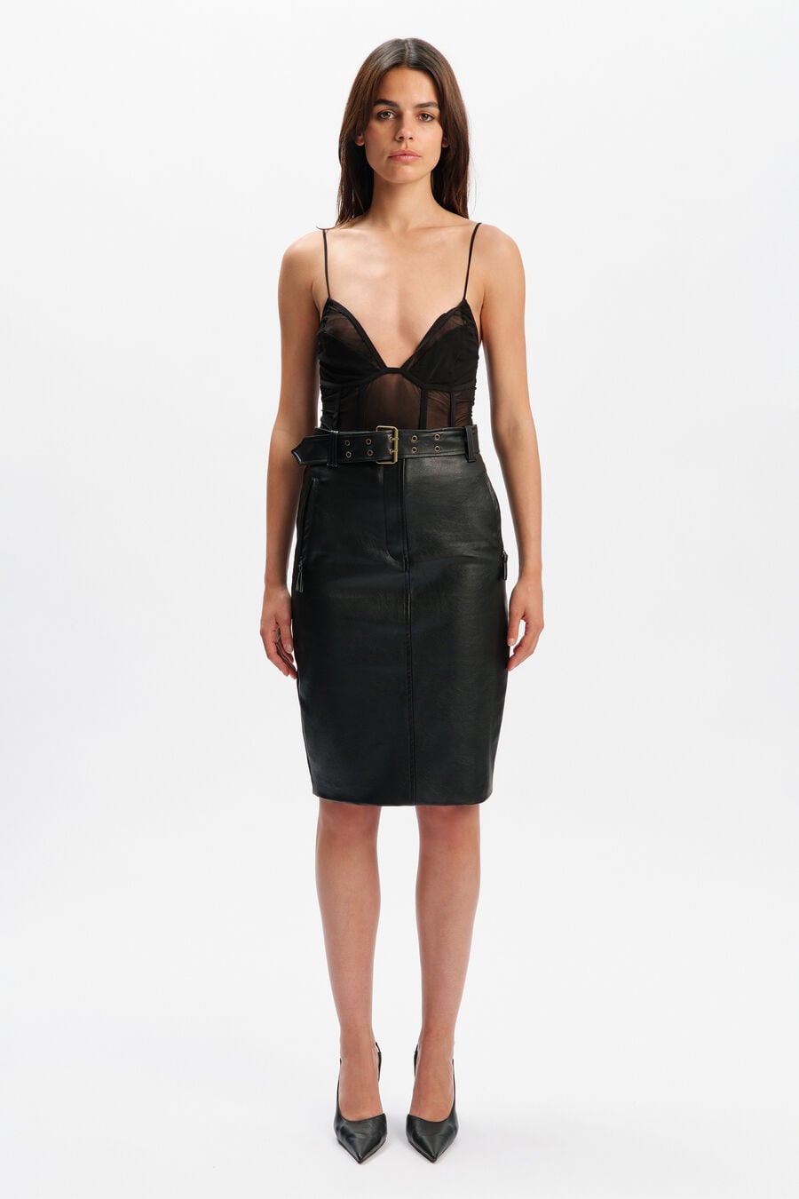 LAVELLE VEGAN LEATHER SKIRT in colour Black