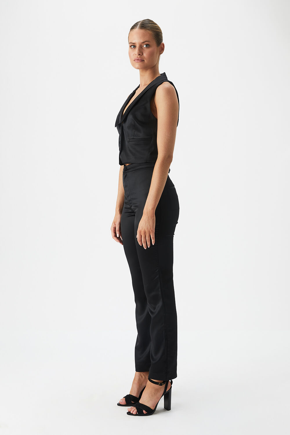 NYAH SATIN VEST in colour CAVIAR