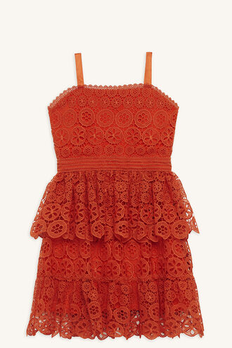 DEVON LACE DRESS in colour MANDARIN RED