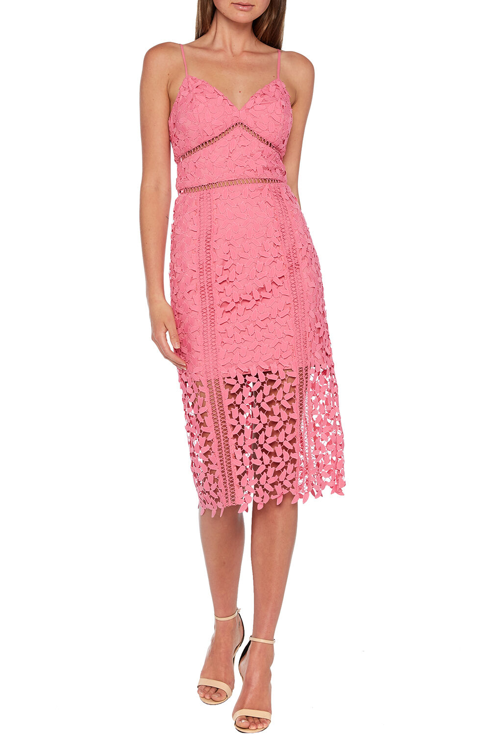 bardot pink lace dress