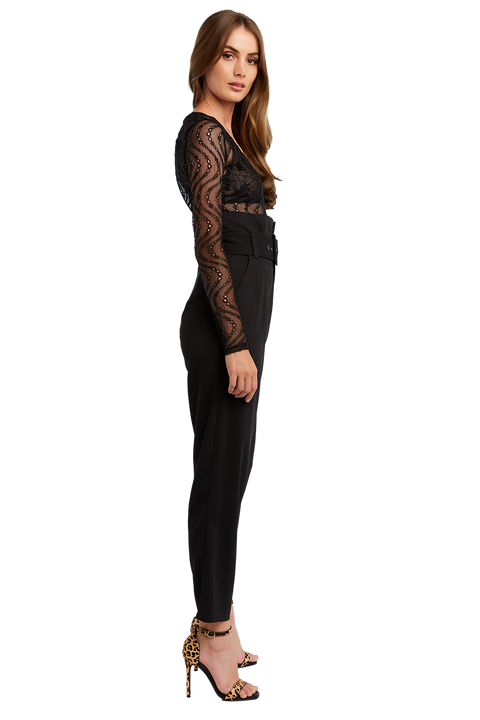 WAVE MESH BODYSUIT in colour CAVIAR