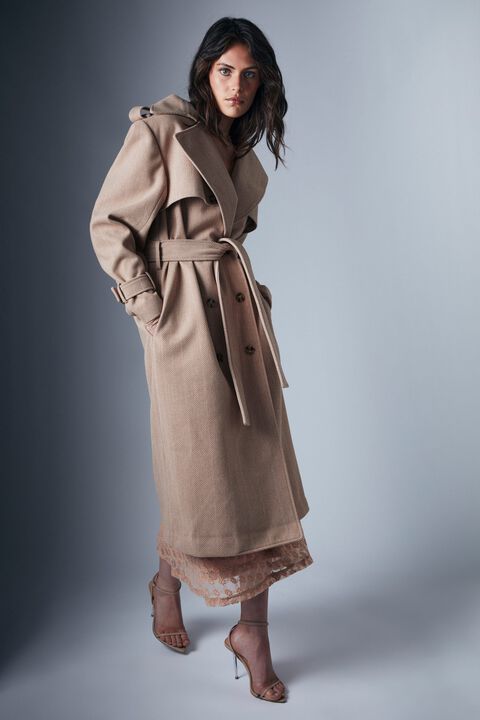 OVERSIZED HERRINGBONE TRENCH in colour JET SET