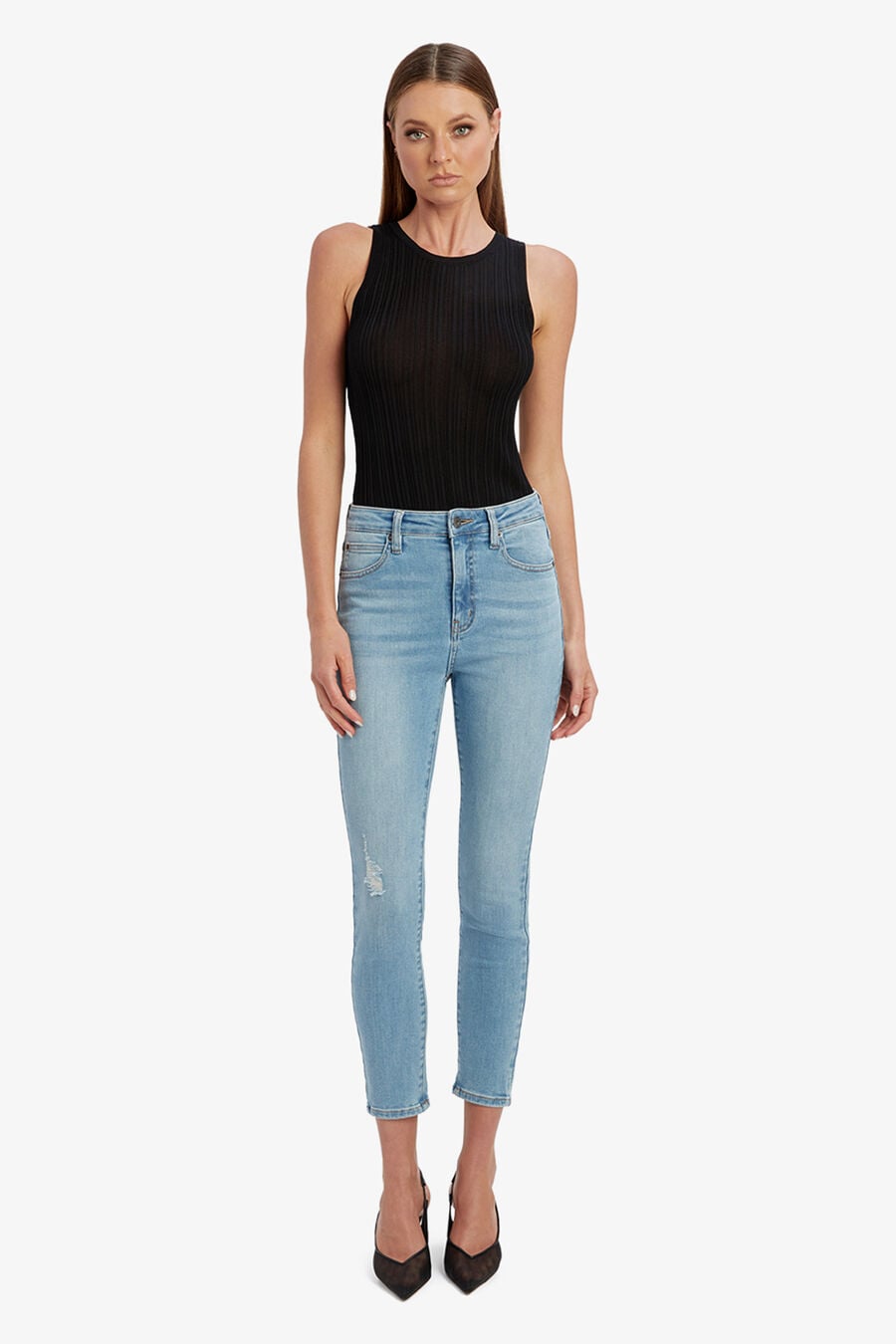 KHLOE HI CROP RIP JEANS