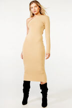 ONE SHOULDER KNIT DRESS in colour TAN