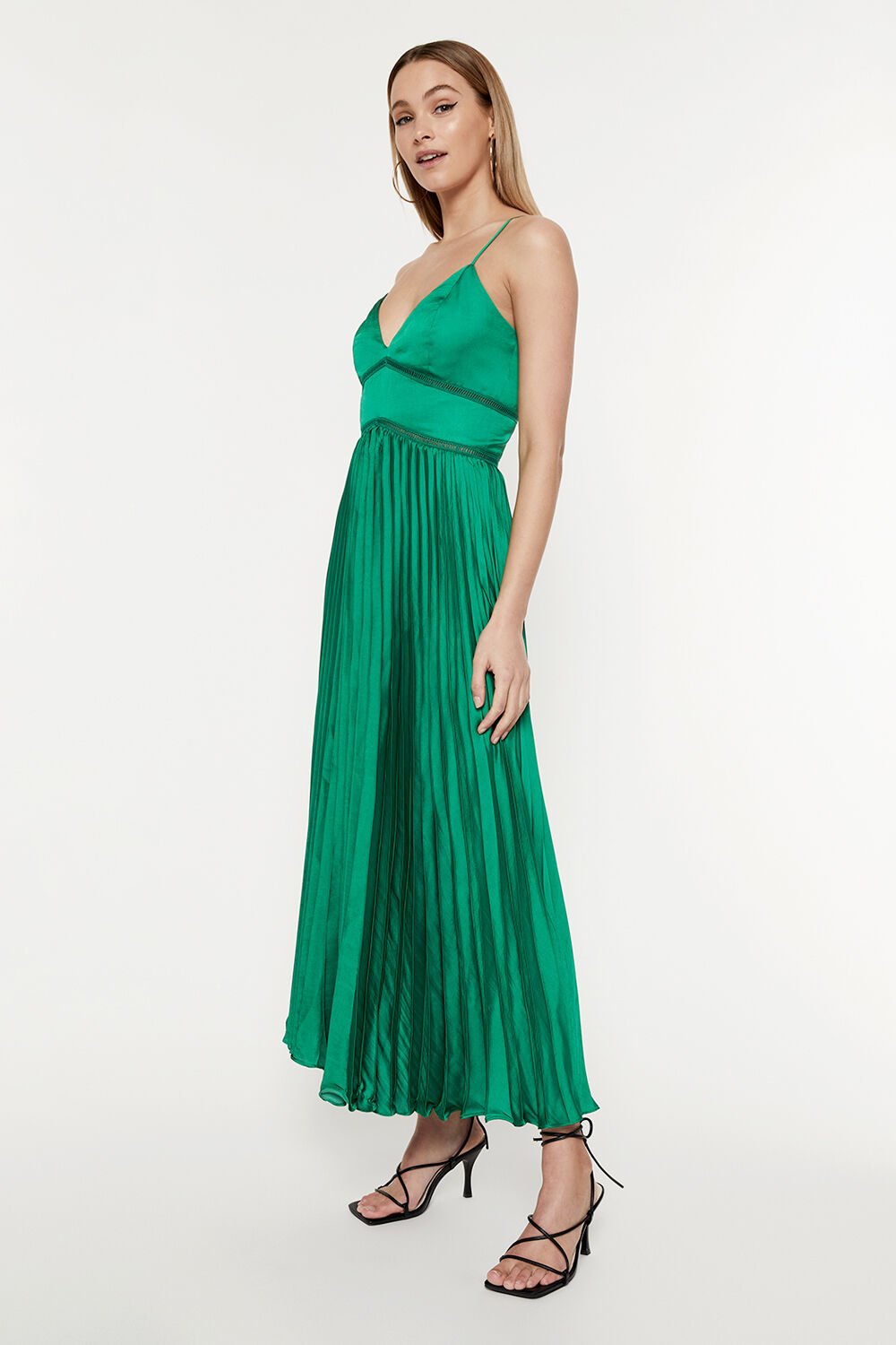 MARY PLEATED DRESS in colour CLASSIC GREEN