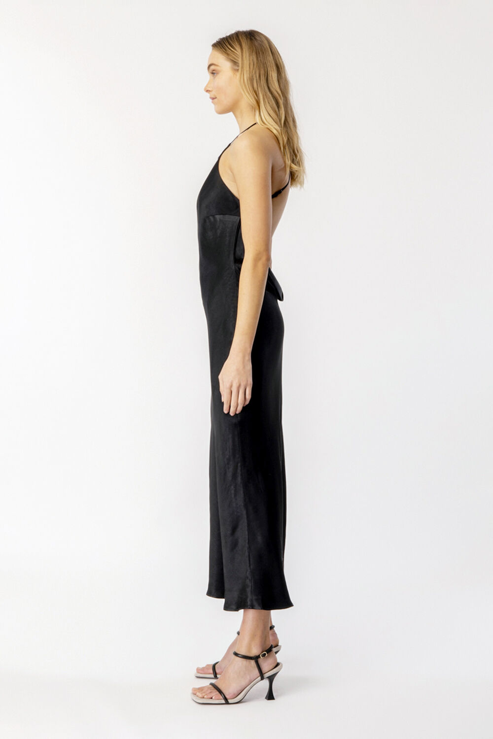 MILA COWL BACK SLIP DRESS in colour CAVIAR