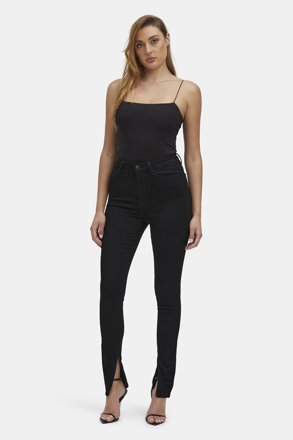 SPLIT HEM JEAN in colour CAVIAR