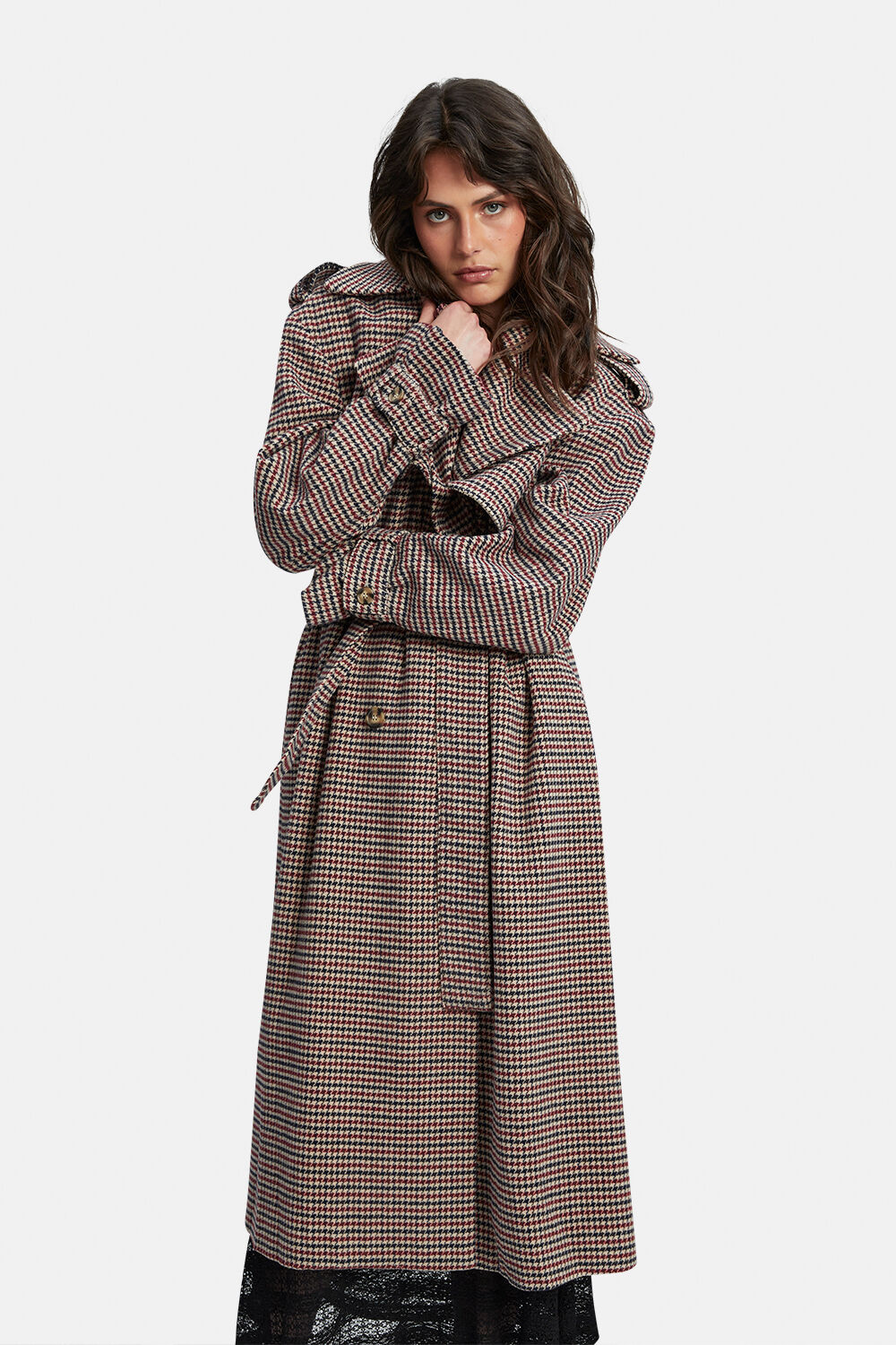 OVERSIZED CHECK TRENCH in colour CAVIAR