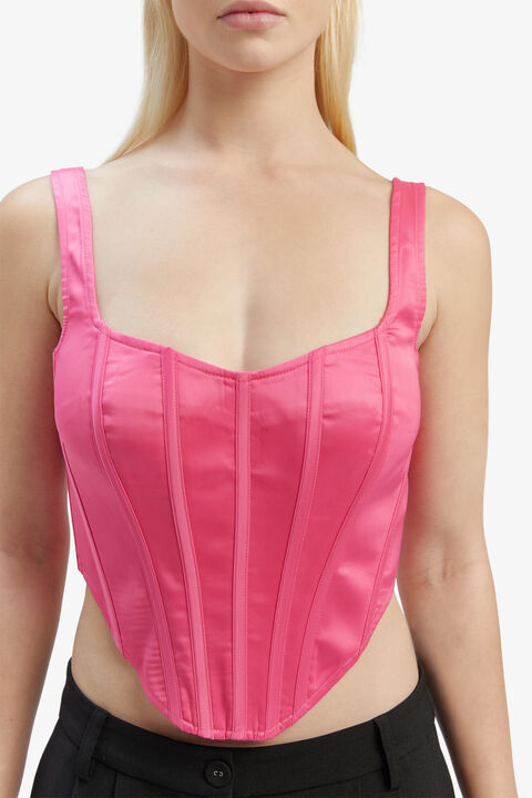 SATIN CORSET BUSTIER in colour HOT PINK