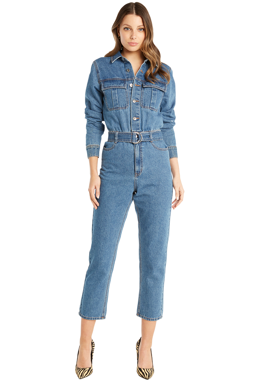 Classic Denim Jumpsuit in Vintage | Bardot