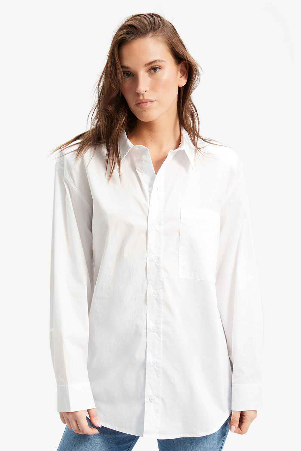 White shoulder pad discount tee
