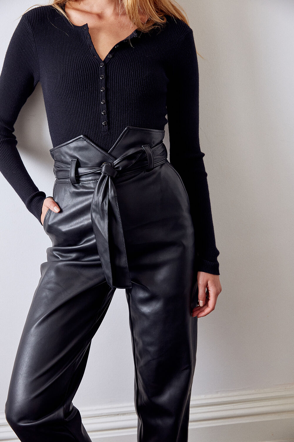 DEBBIE VEGAN LEATHER PANT in colour CAVIAR