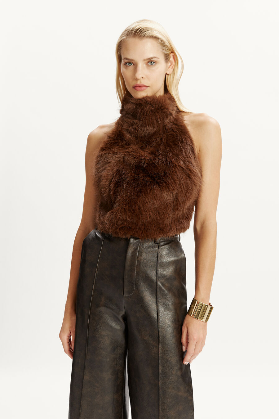 MARLOWE VEGAN LEATHER PANT in colour DARK CHOCO