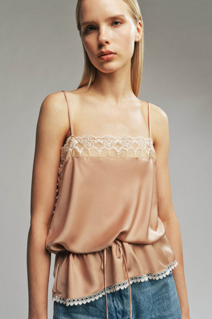 Bonita Satin Lace Trim Top