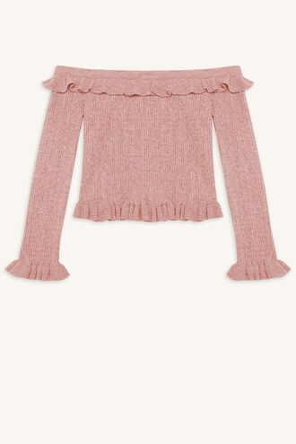 KIM OFF SHOULDER KNIT in colour PEACHSKIN