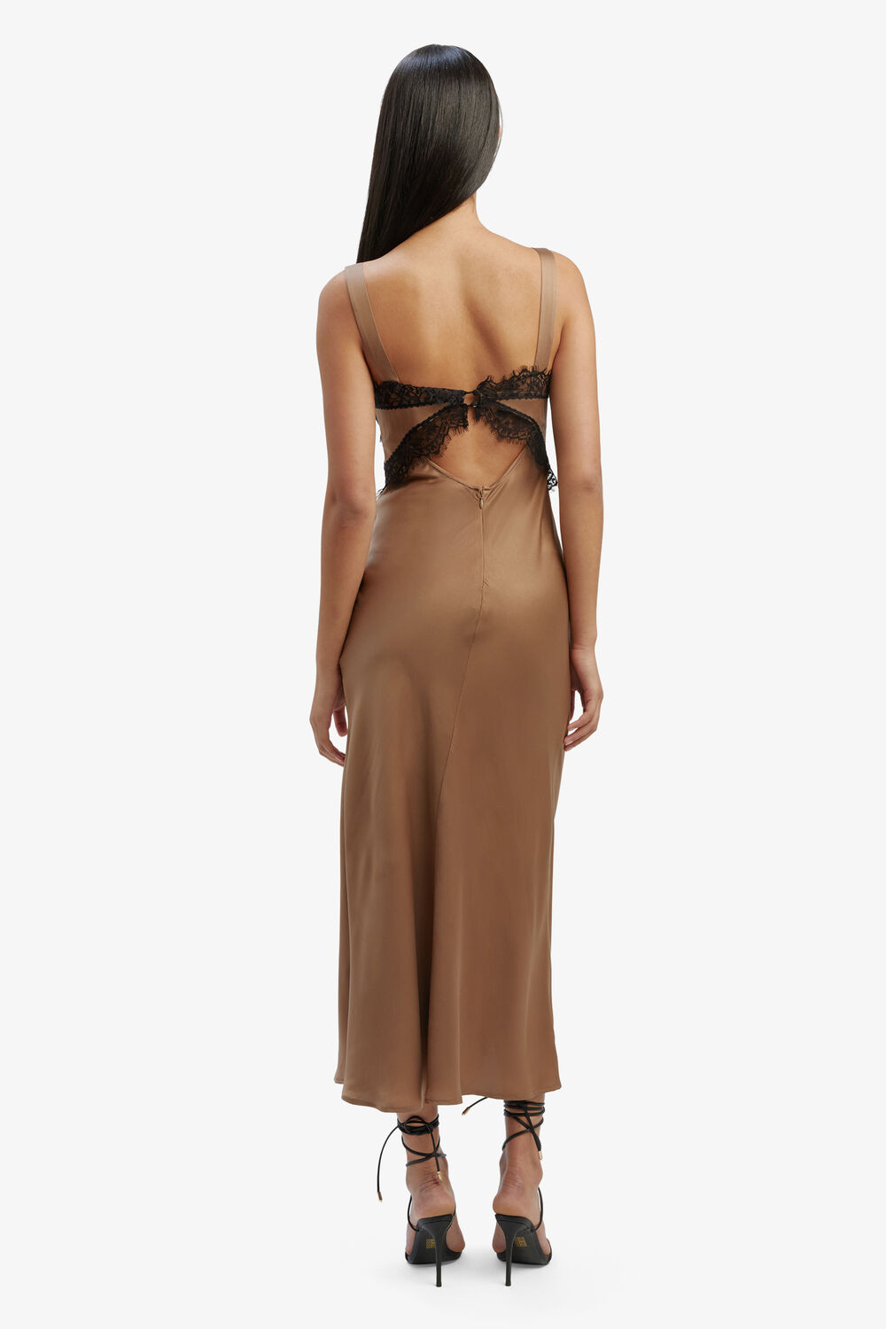 DELTA SATIN MIDI DRESS in colour FOSSIL