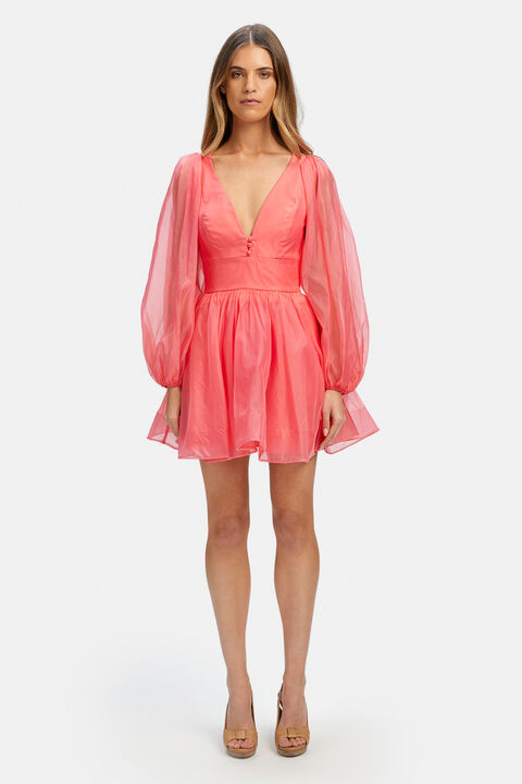 EVA ORGANZA MINI DRESS in colour DEEP SEA CORAL