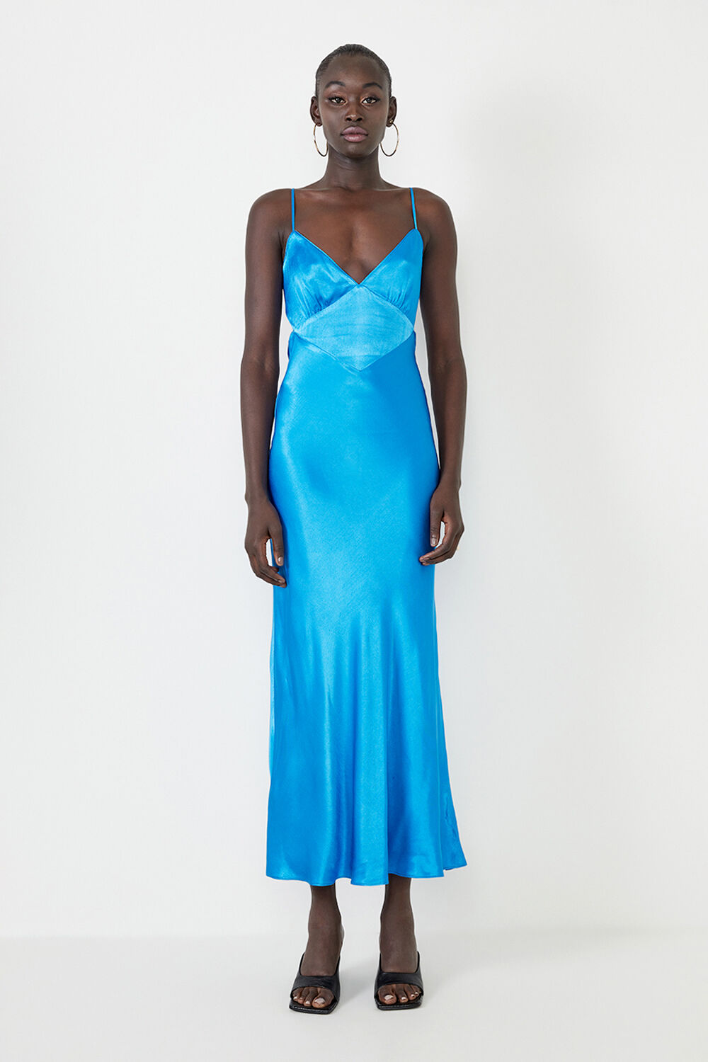 midi blue slip dress