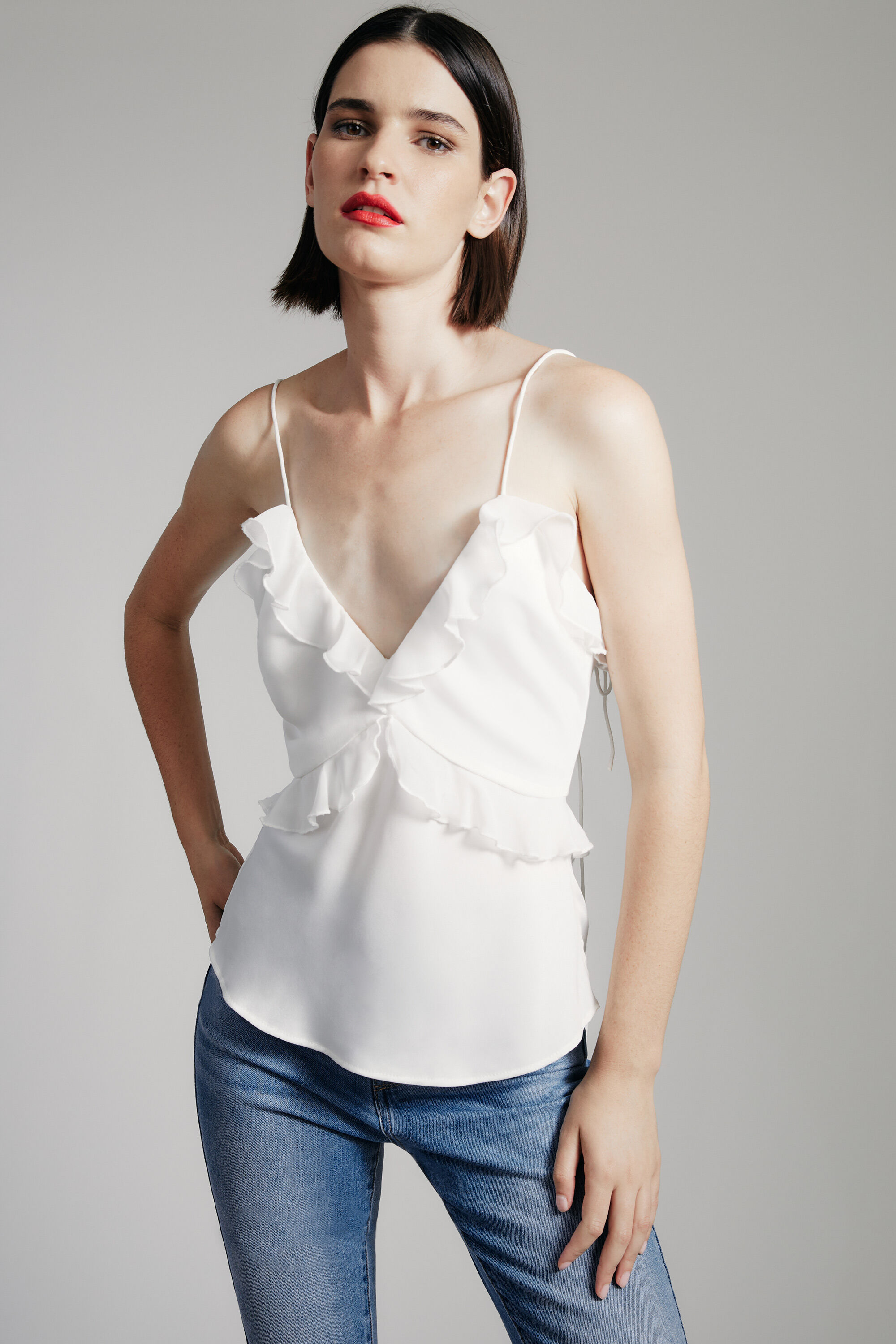 White ruffle cami top hotsell
