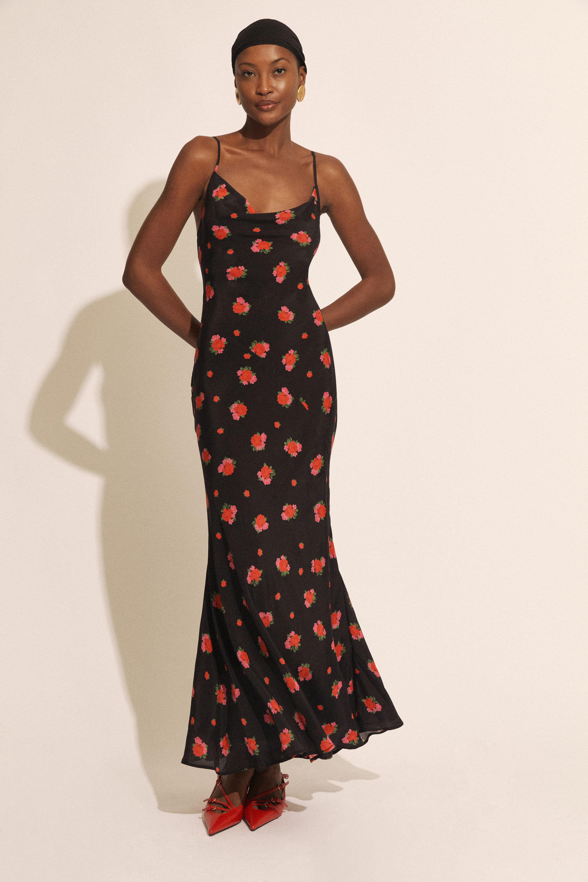 Monroe Cowl Neck Maxi Dress In Black Fl | Bardot