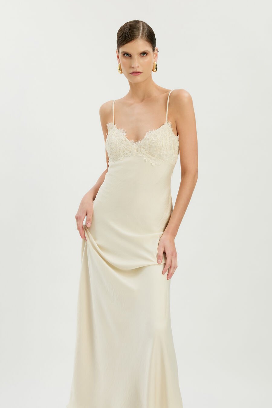 Elisan Lace Satin Maxi Dress