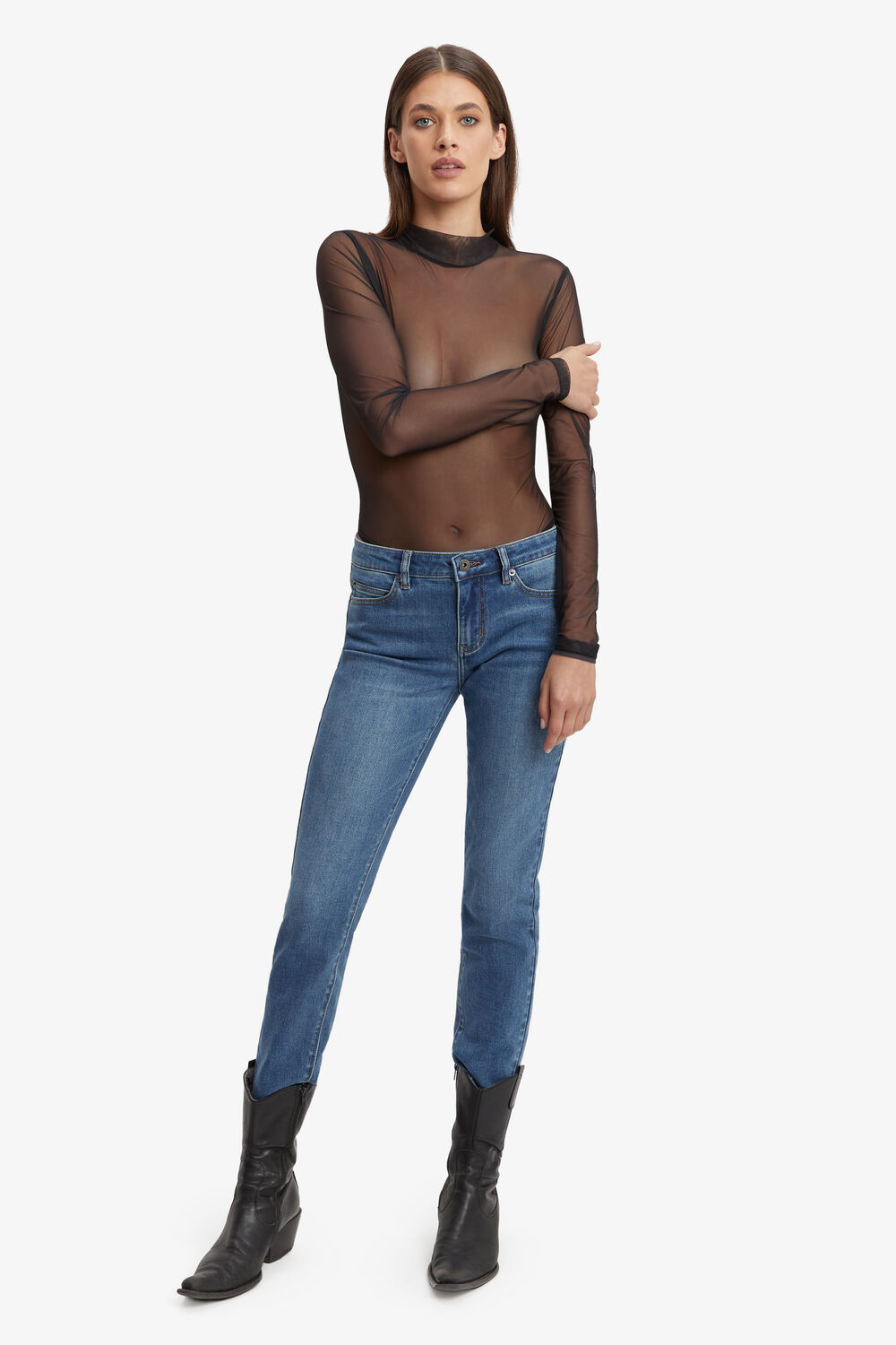 ASHLIN MESH BODYSUIT in colour CAVIAR