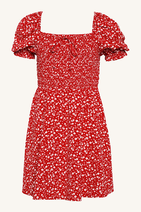 Holly Shirred Dress in colour RIBBON RED
