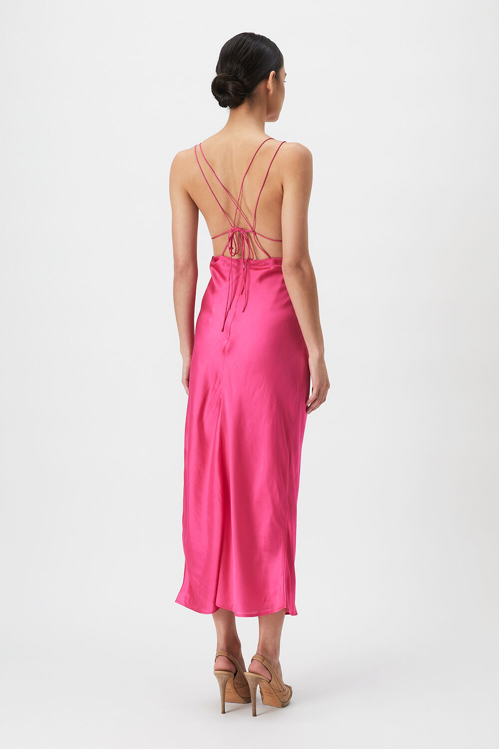 LUCIA MIDI SLIP DRESS in colour HOT PINK