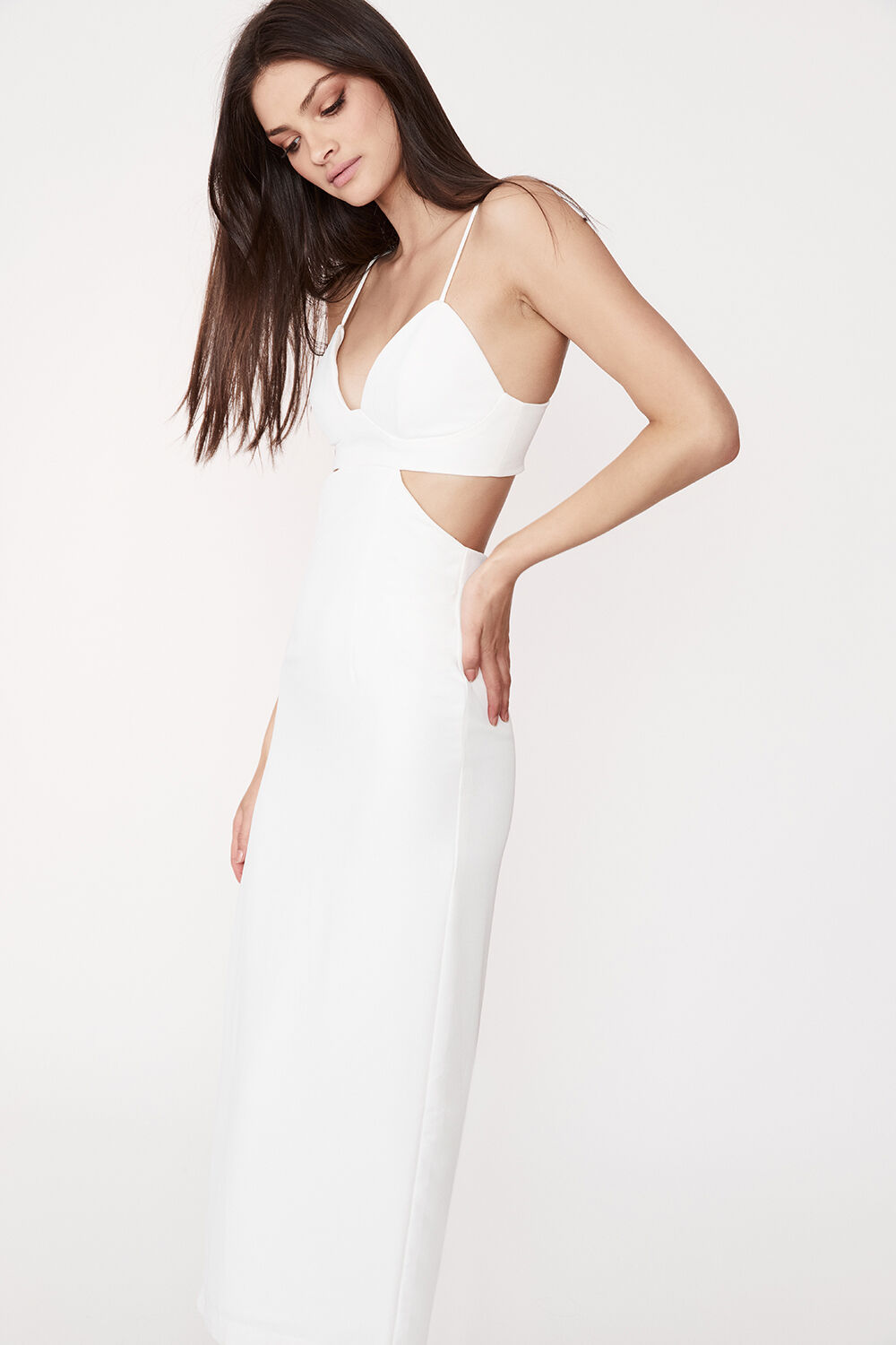 bardot cut out slit midi dress