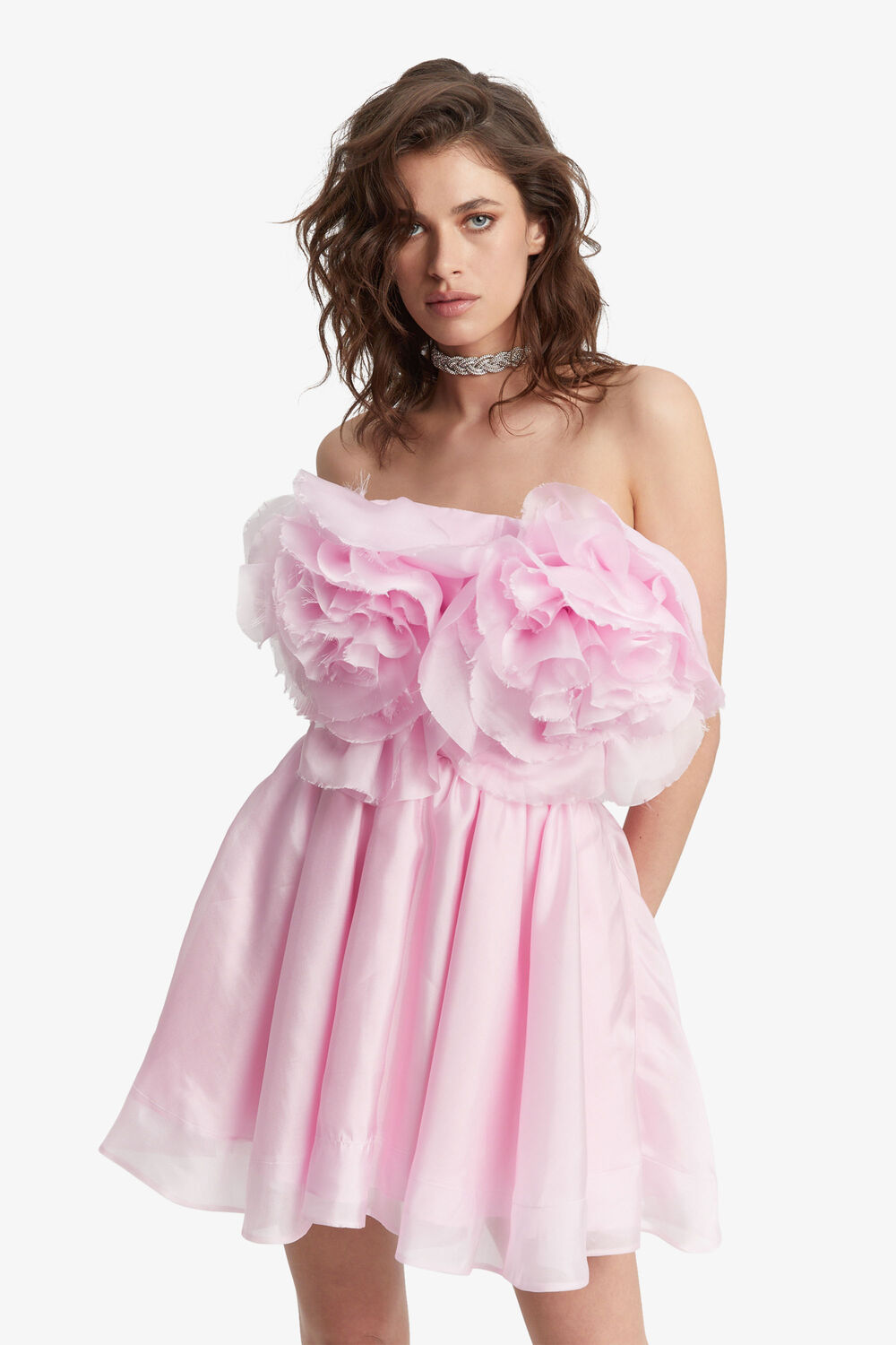 FLEURETTE FLOWER MINI DRESS in colour BEETROOT PURPLE