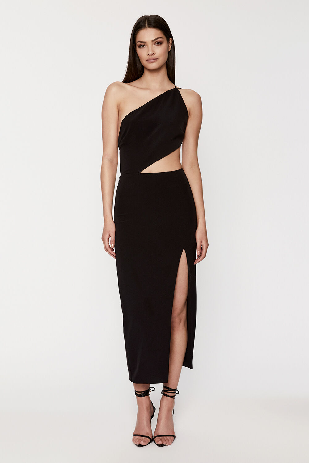 Luna Cut Out Midi Dress in Black | Bardot