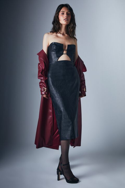NEFELI VEGAN LEATHER DRESS in colour CAVIAR