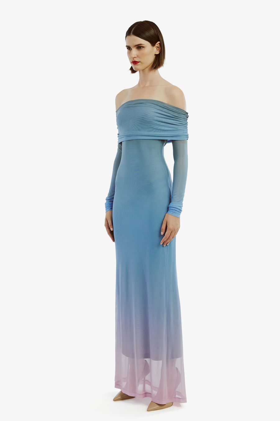 SAPHIA MESH MAXI DRESS in colour BLUE/PINK