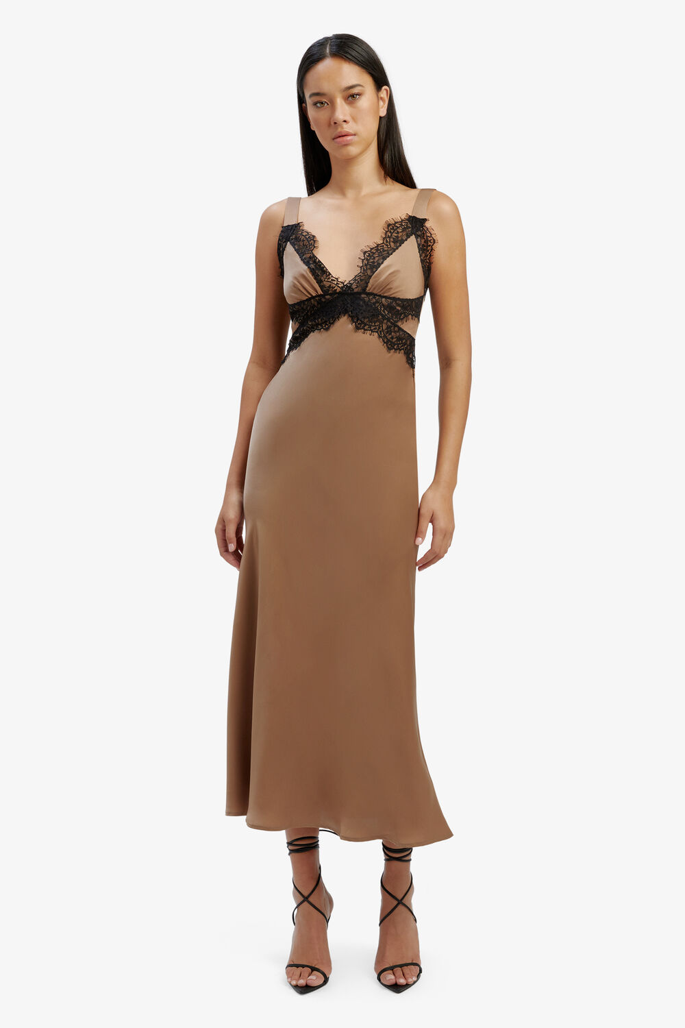 DELTA SATIN MIDI DRESS in colour FOSSIL