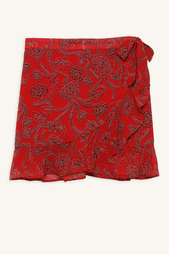LARA WRAP SKIRT in colour CRANBERRY