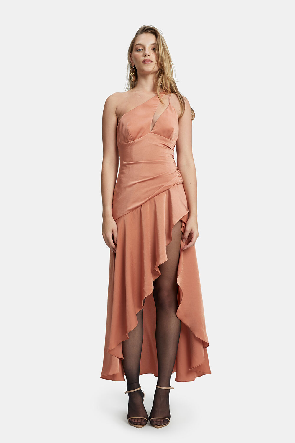FAYE ONE SHOULDER MAXI DRESS in colour CORAL REEF