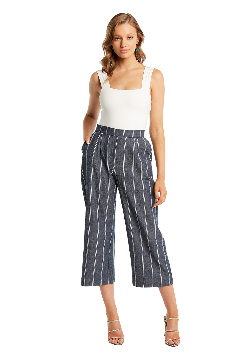 Stripe Culotte Pant in Navy/wht | Bardot