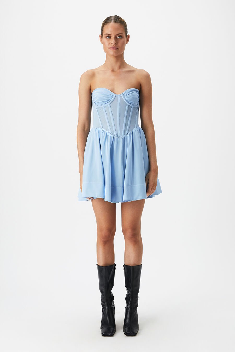 HART CORSET MINI DRESS in colour ARTIC BLUE