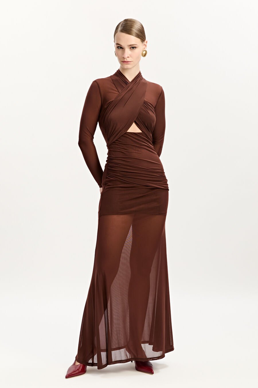 Veria Wrap Mesh Maxi Dress