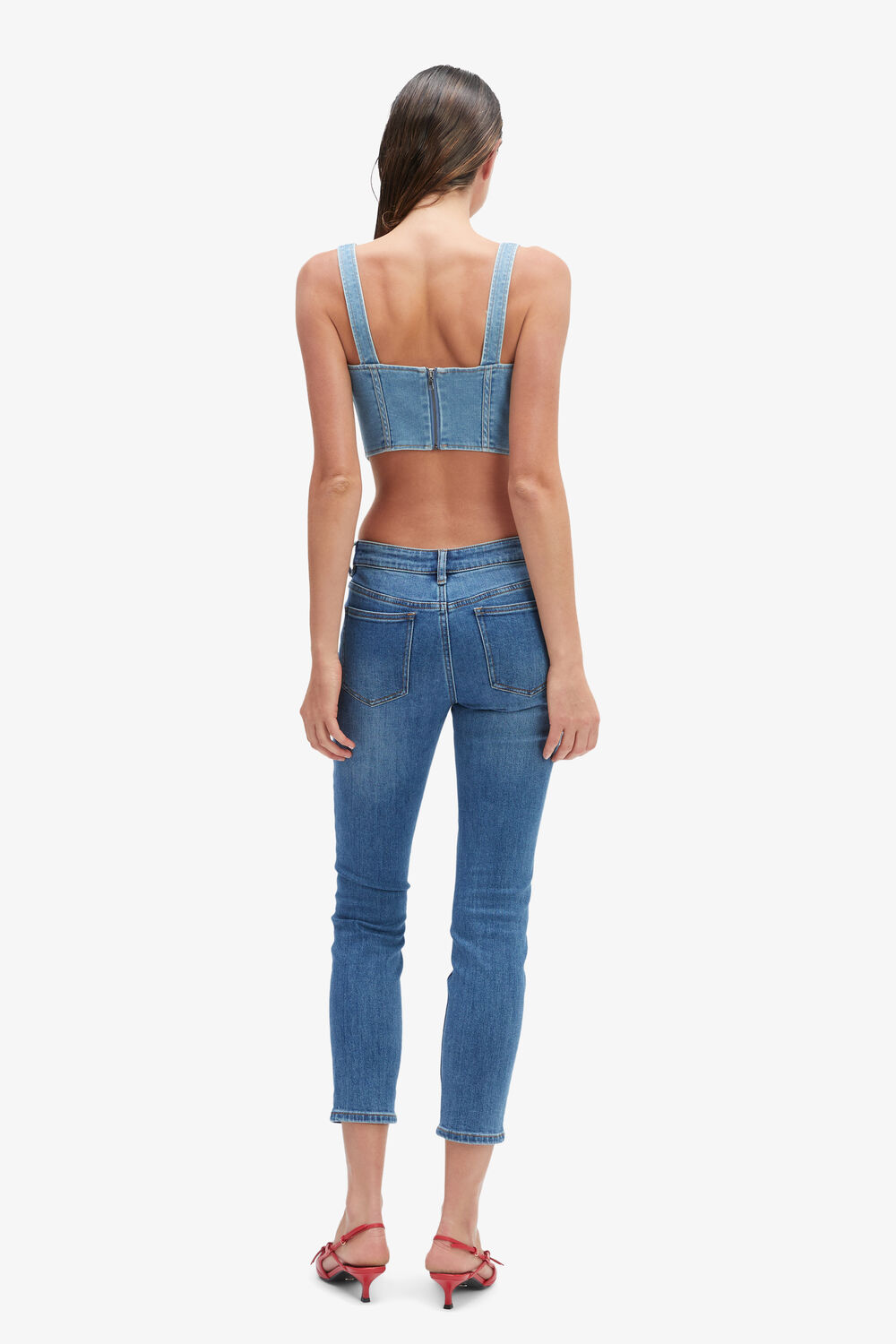 Denim Corset Bustier in Vintage Bardot