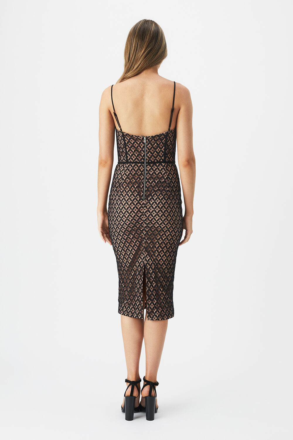 CHARLEY MIDI LACE DRESS in colour CAVIAR