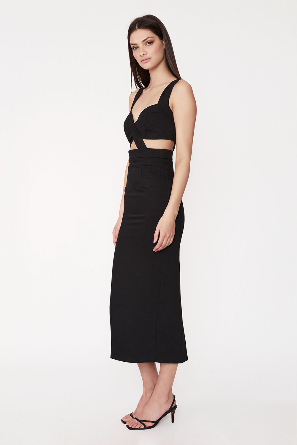 Criss Cross  Cut Out  Dress  in Black Bardot