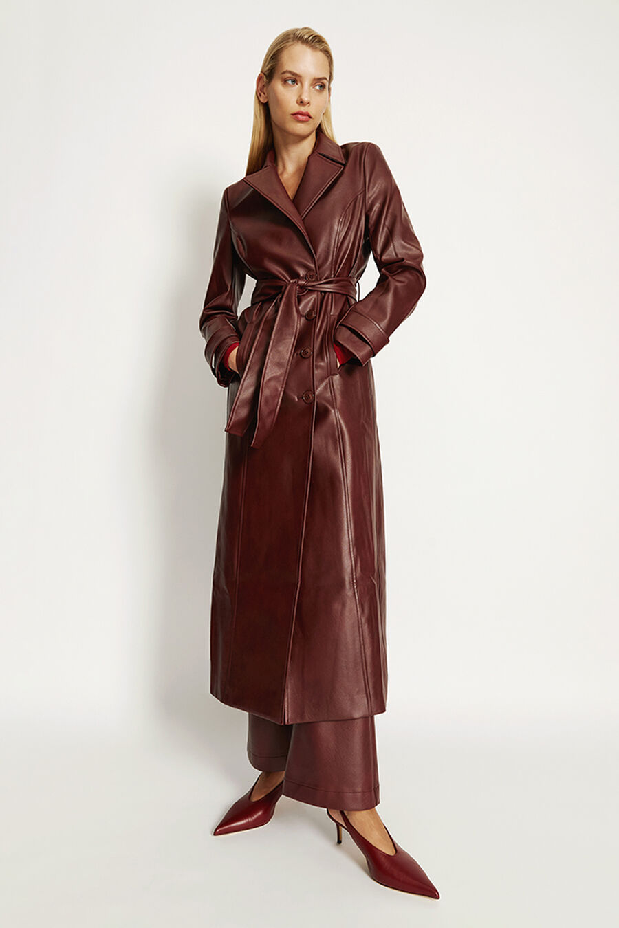 Vegan Leather Longline Coat