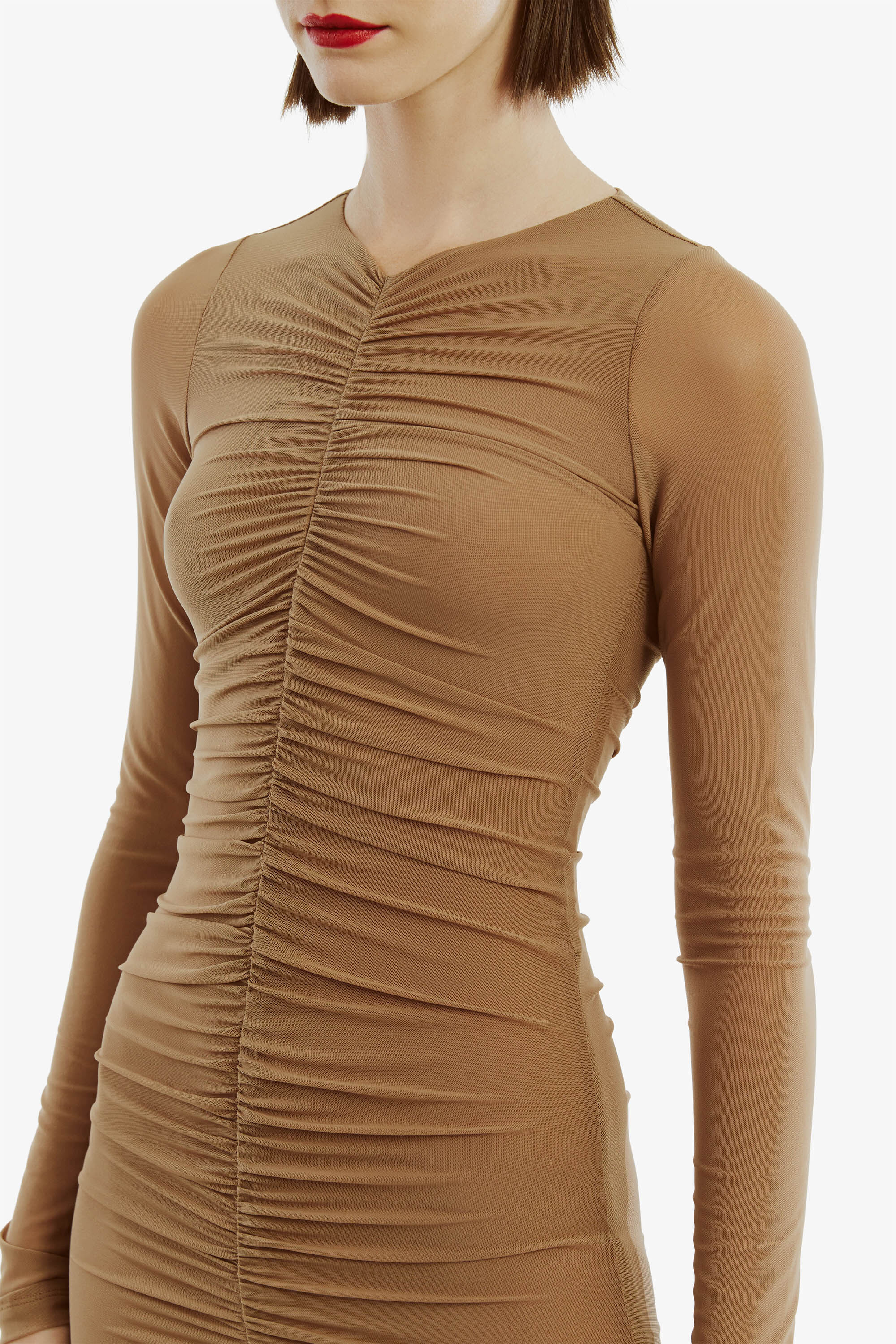 Jaya Mesh Maxi Dress In Tan Bardot