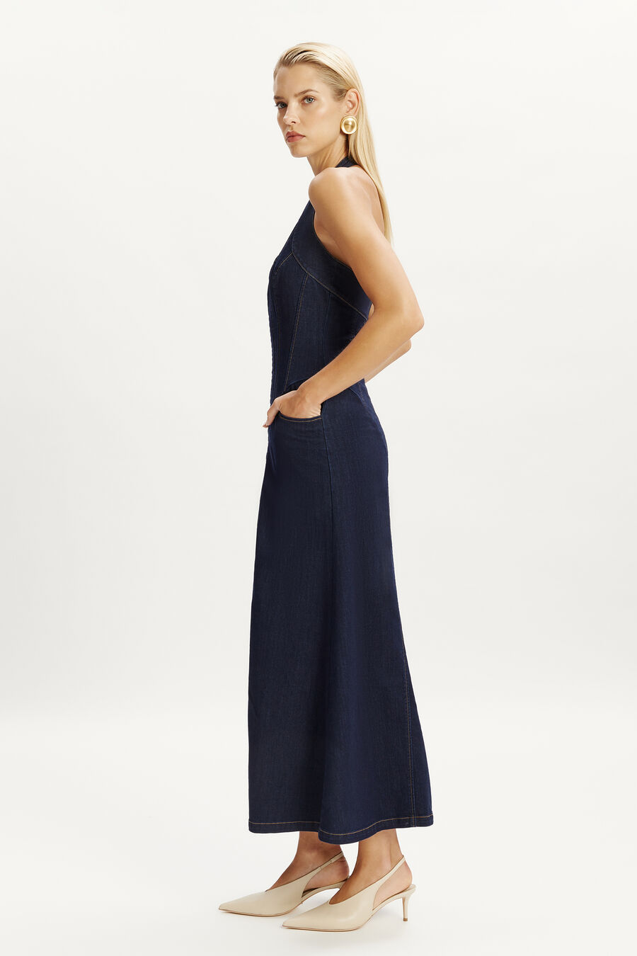 MARTEL DENIM MIDI DRESS in colour Dark Denim