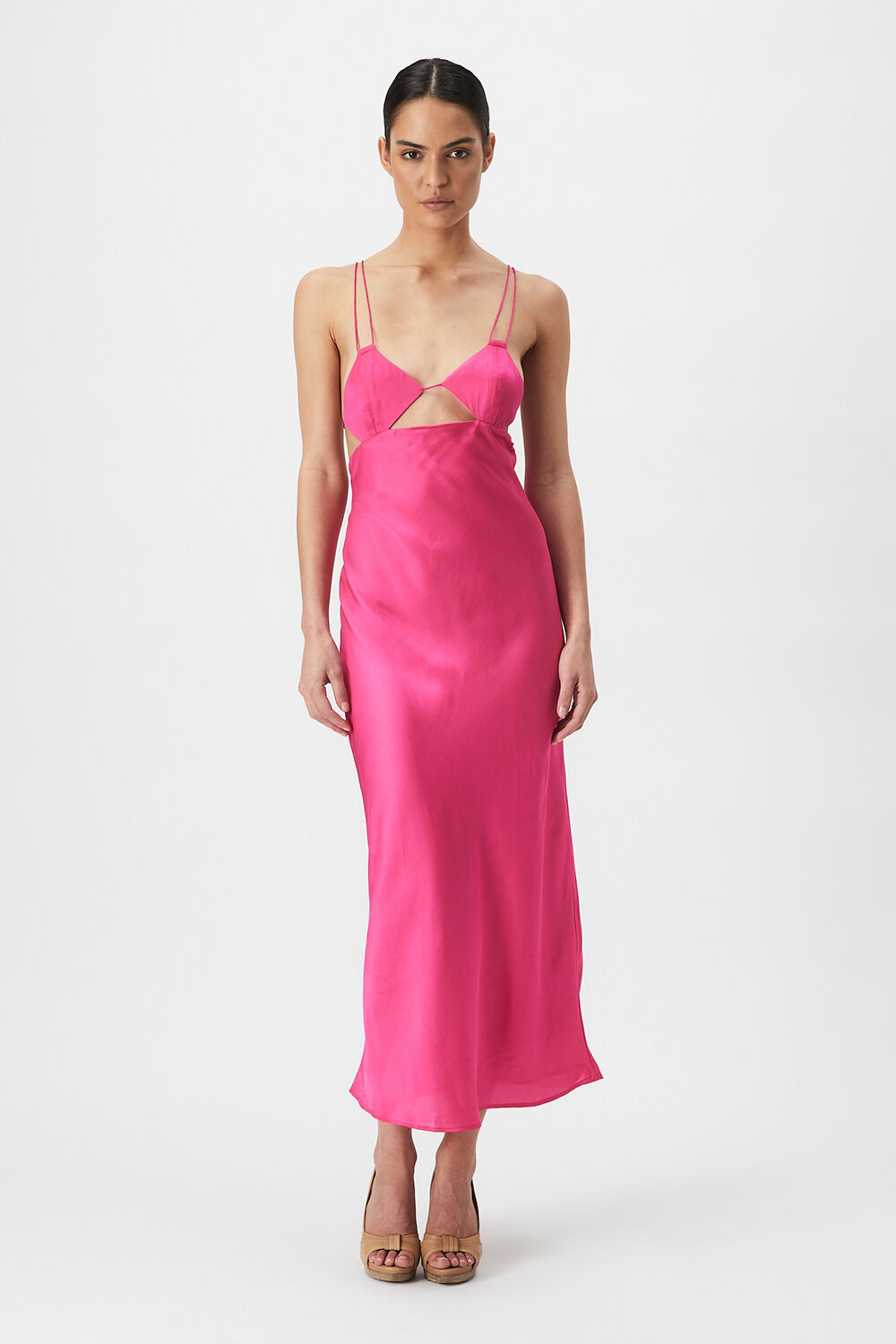 LUCIA MIDI SLIP DRESS in colour HOT PINK