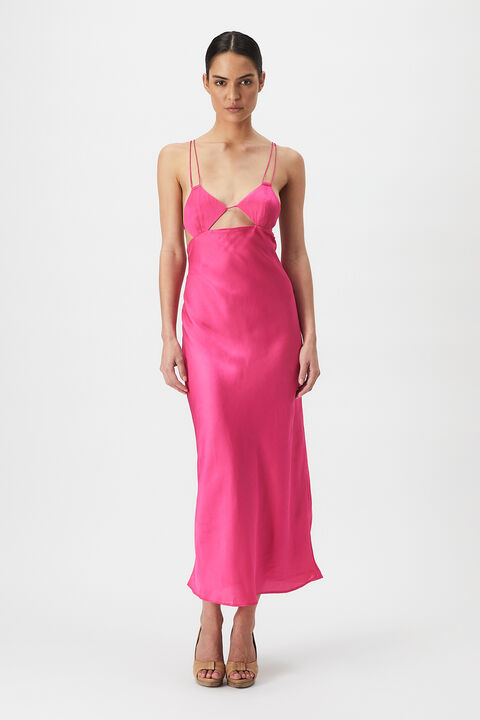 LUCIA MIDI SLIP DRESS in colour HOT PINK