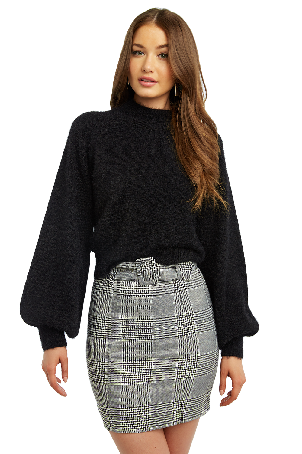 Bell Sleeve Fluffy Knit in Black | Bardot