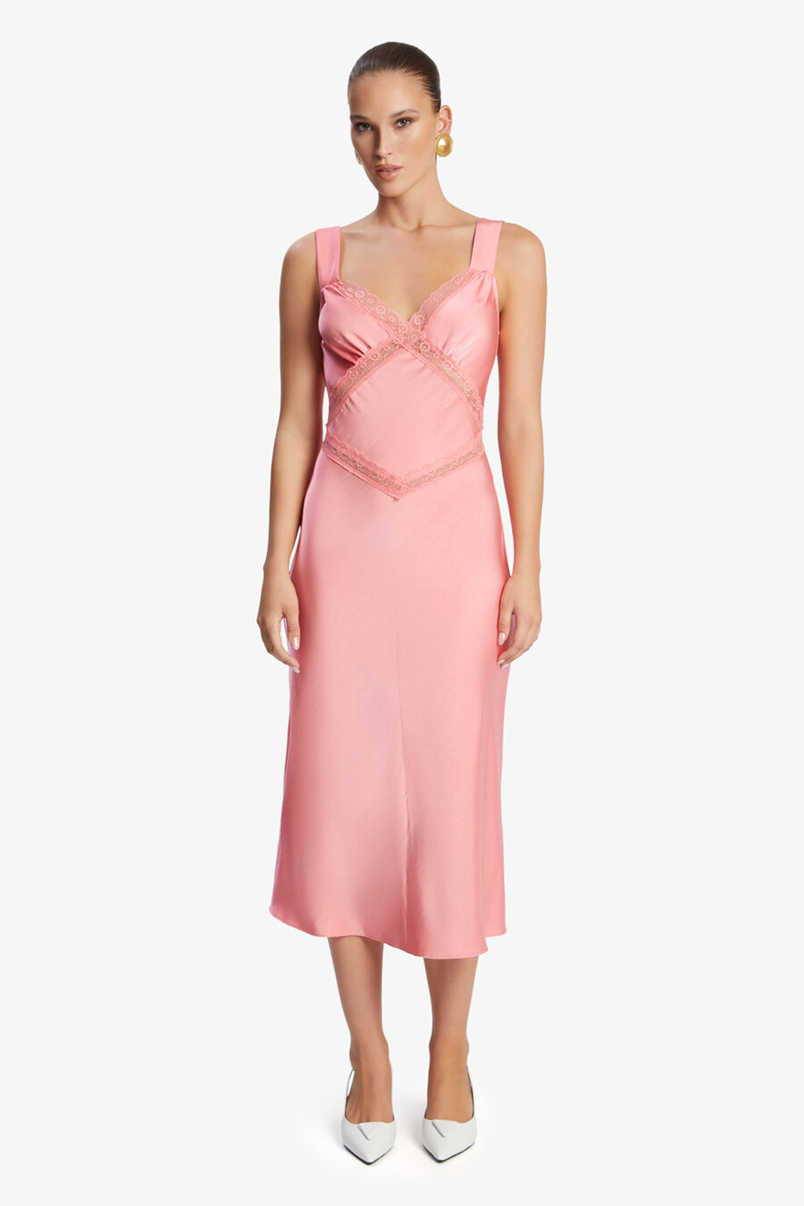 EMORY SATIN SLIP DRESS in colour PINK