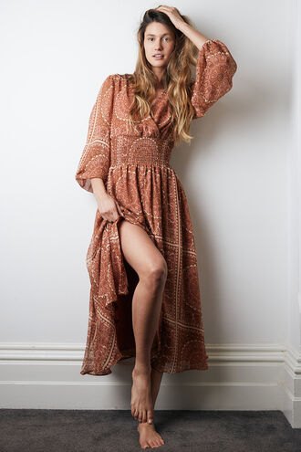 MARA MAXI DRESS in colour MUTED CLAY